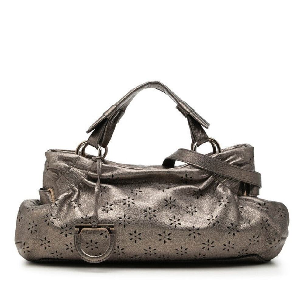 Salvatore Ferragamo Gancini Perforated Handbag Bronze